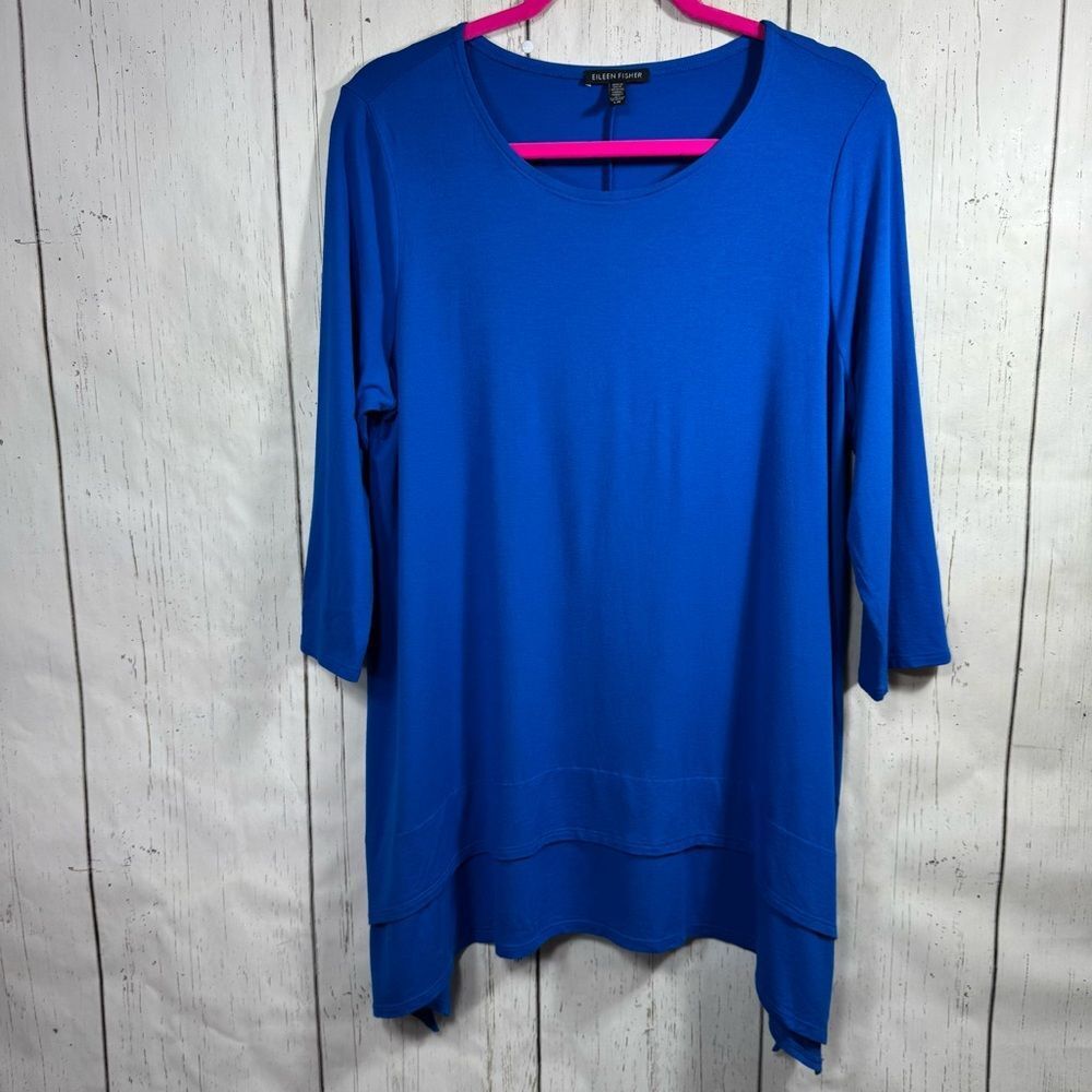 Eileen Fisher Womens Tiered Handkerchief Viscose Jersey Scoop Neck Tunic Top